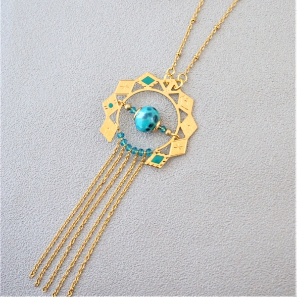 Sautoir Longueur Turquoise - Pierre Naturelle, Neuf Sans Emballage, Bijou Ethnique Ou Bohème